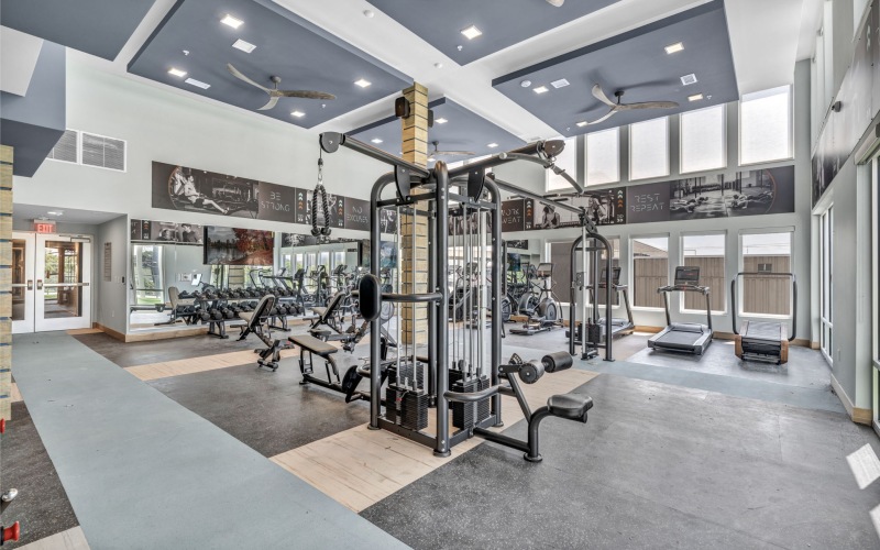 State of the art fitness center with cardio equipment, free weights and machines