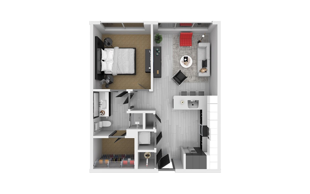 A1 - 1 bedroom floorplan layout with 1 bath and 666 square feet.