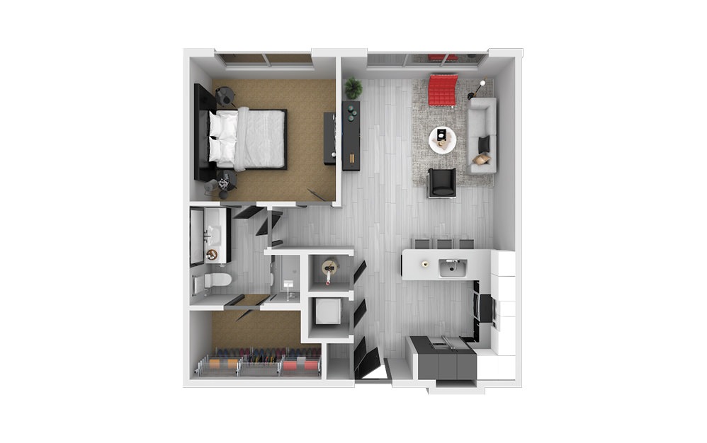 A3 - 1 bedroom floorplan layout with 1 bath and 777 square feet.