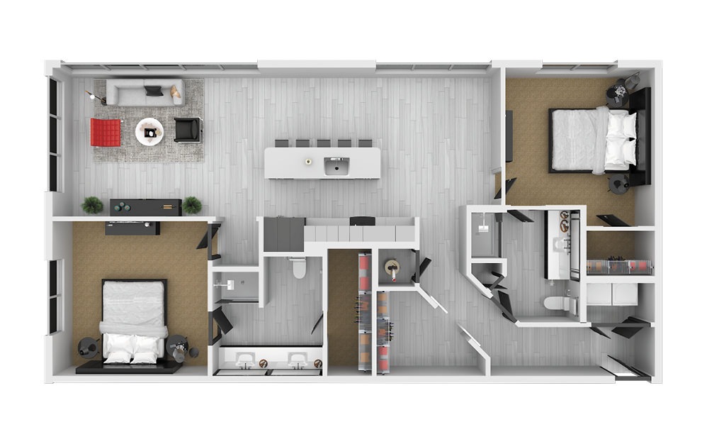 B5 - 2 bedroom floorplan layout with 2 baths and 1472 square feet.