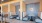 a room with bench seating