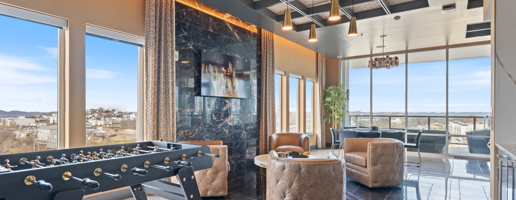 Beautiful clubroom with lounge seating and gaming areas